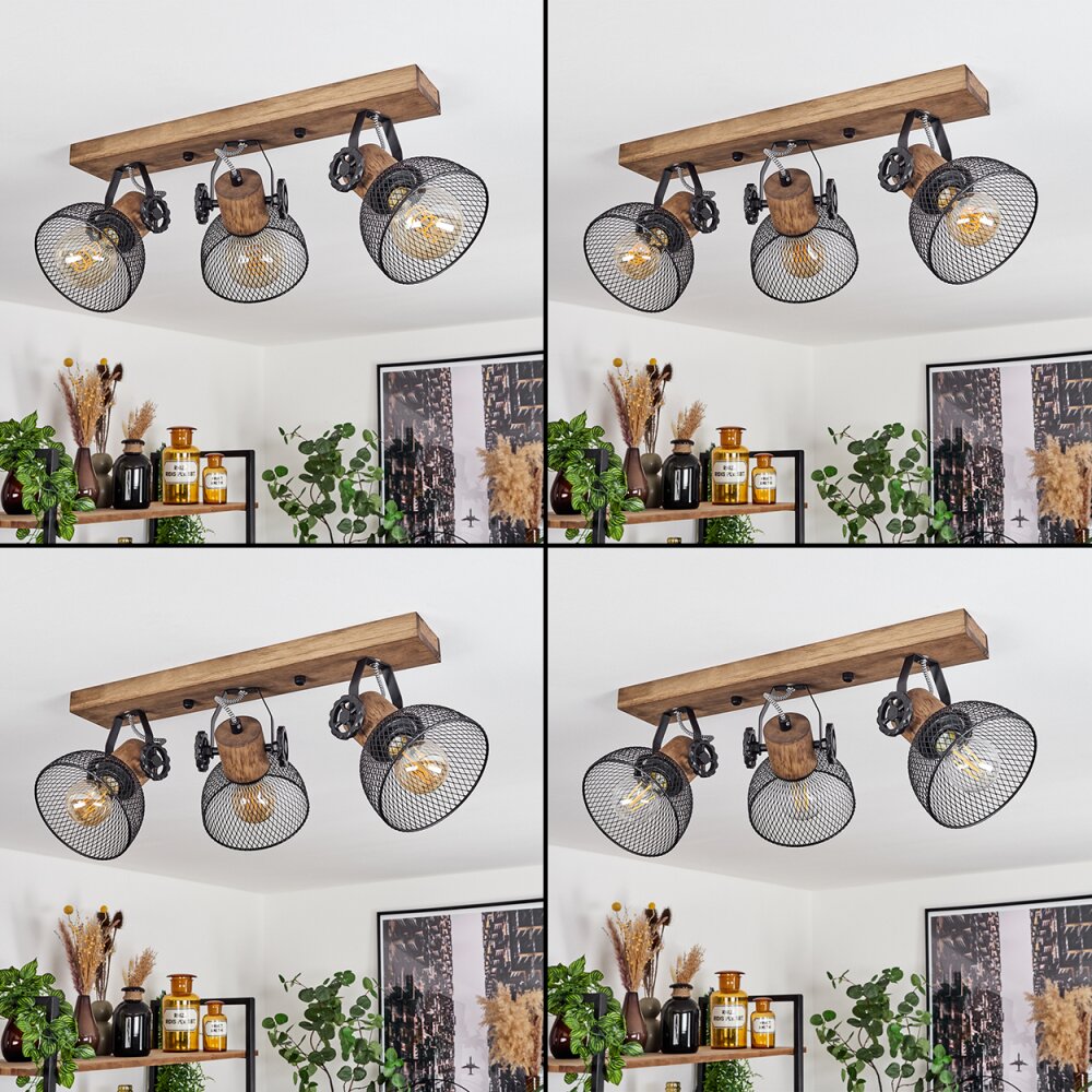 Orny Plafoniera Legno scuro, Nero, 3-Luci
