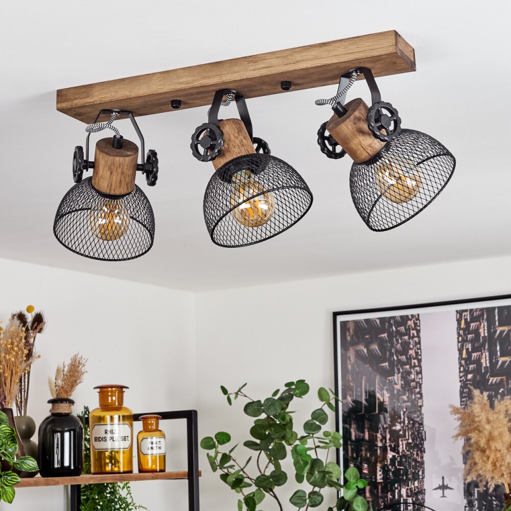 Orny Plafoniera Legno scuro, Nero, 3-Luci