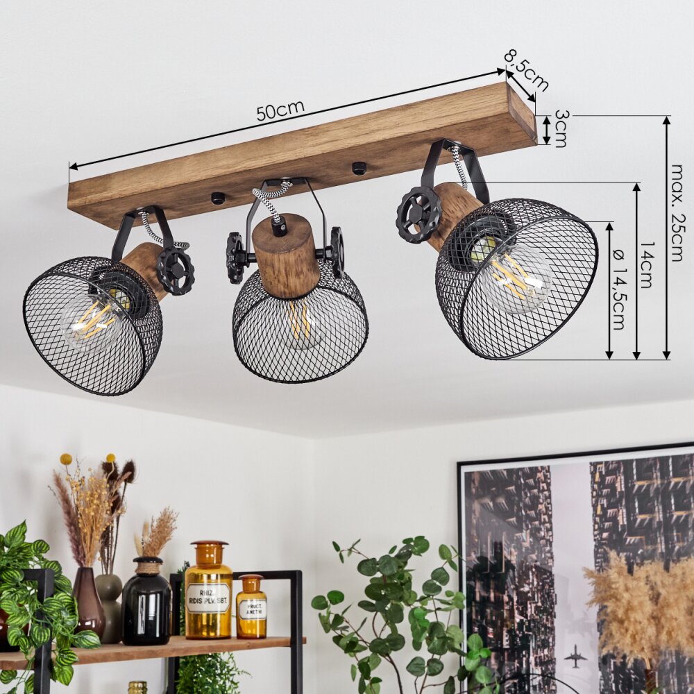 Orny Plafoniera Legno scuro, Nero, 3-Luci