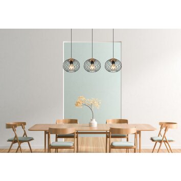 Globo LACKY Lampadario a sospensione Legno chiaro, Nero, 3-Luci
