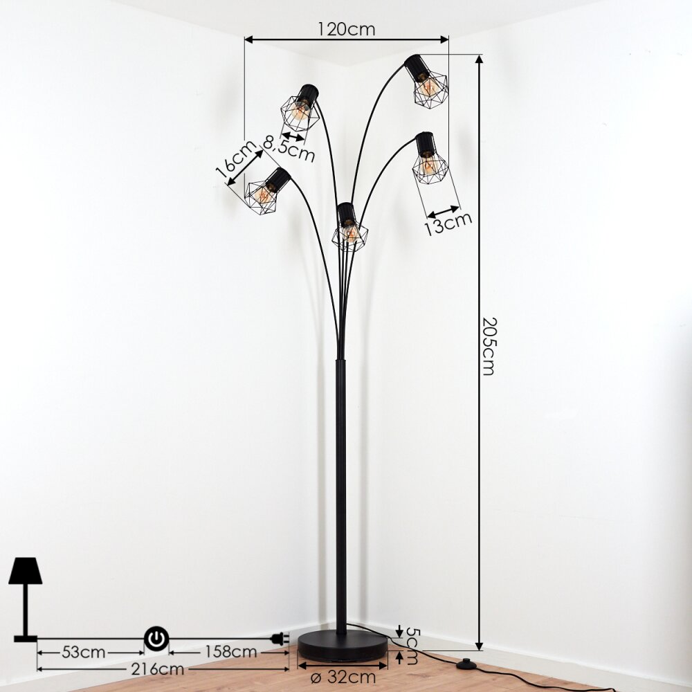 Bardhaman Lampada da terra Nero, 5-Luci