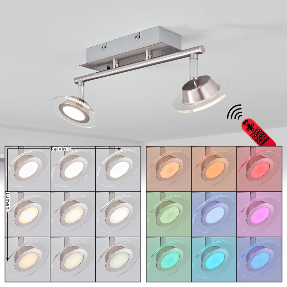 Marsen Plafoniera LED Nichel opaco, 2-Luci, Telecomando, Cambia colore main product photo