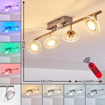 Marsen Plafoniera LED Nichel opaco, 4-Luci, Telecomando, Cambia colore