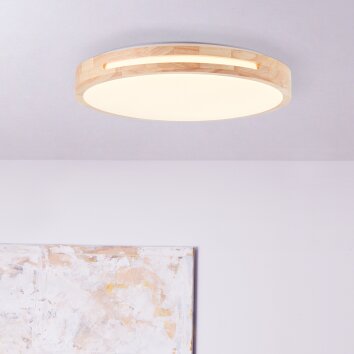 Brilliant Woodbury Plafoniera LED Legno chiaro, Bianco, 1-Luce