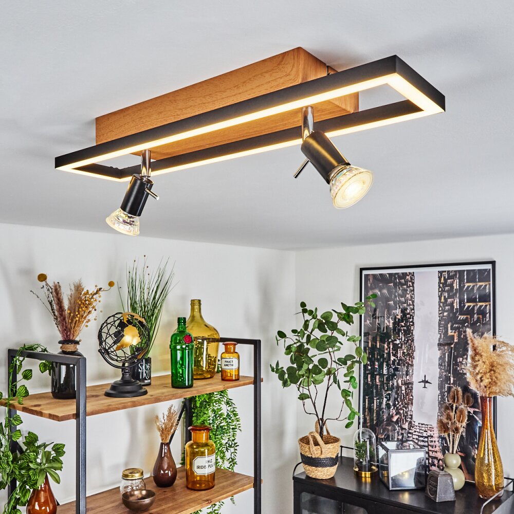 Deadwood Plafoniera LED Marrone, Cromo, Aspetto del legno, 3-Luci main product photo