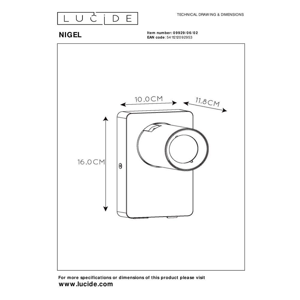 Lucide NIGEL Applique LED Oro, Ottone, 1-Luce