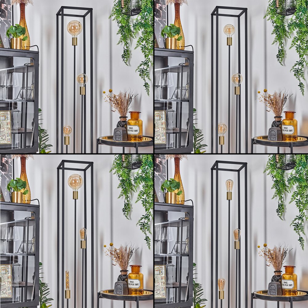 Woden Lampada da terra Ottone, Nero, 3-Luci
