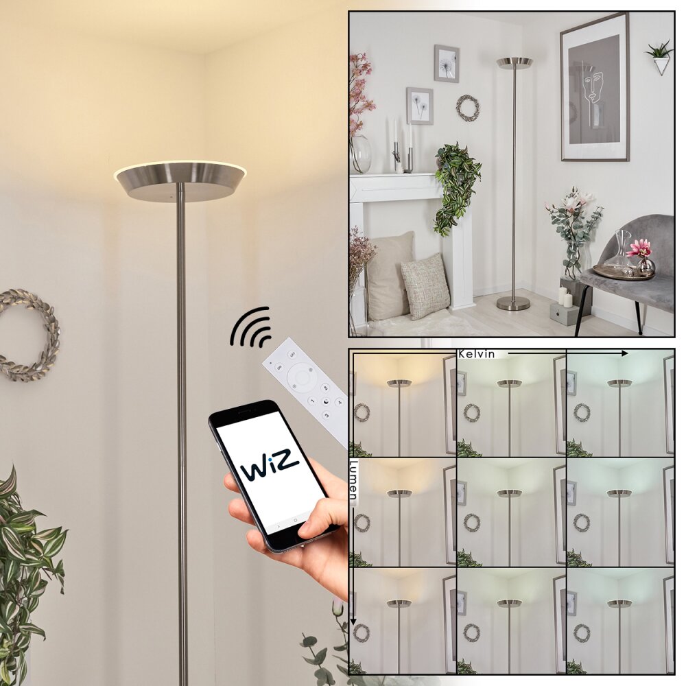 Theron Lampada da terra LED Nichel opaco, 1-Luce, Telecomando main product photo