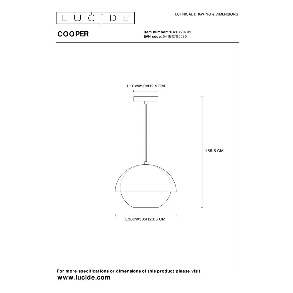 Lucide COOPER Lampada a Sospensione Oro, Ottone, 1-Luce