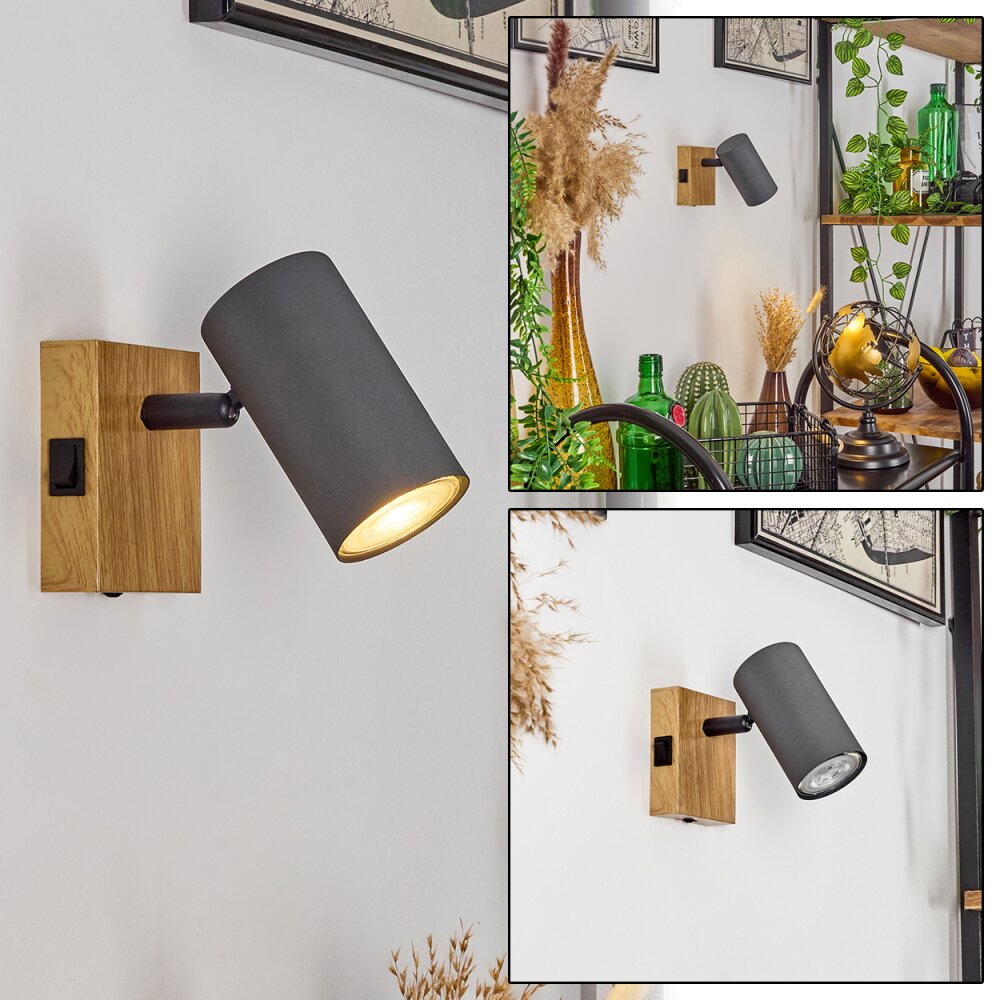 Javel Applique Grigio, Aspetto del legno, Nero, 1-Luce main product photo