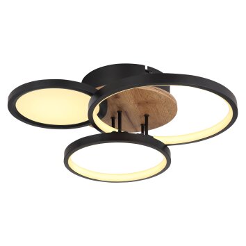 Globo SID Plafoniera LED Aspetto del legno, Nero, Bianco, 1-Luce