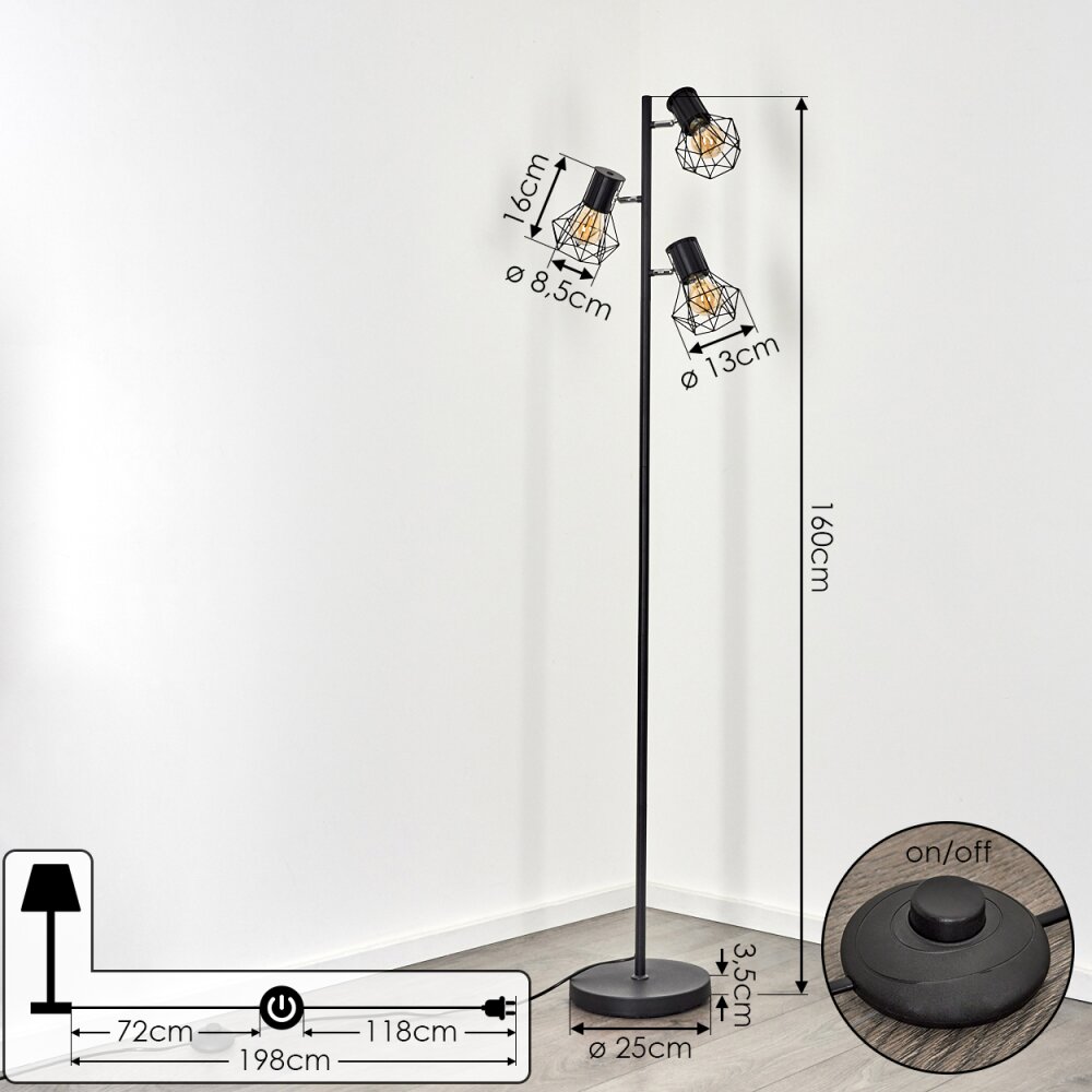 Bardhaman Lampada da terra Nero, 3-Luci