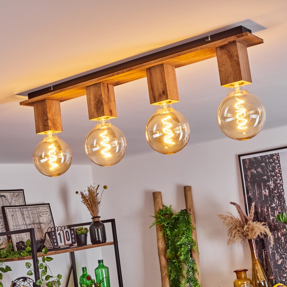 Heimola Plafoniera Marrone, Aspetto del legno, Nero, 4-Luci