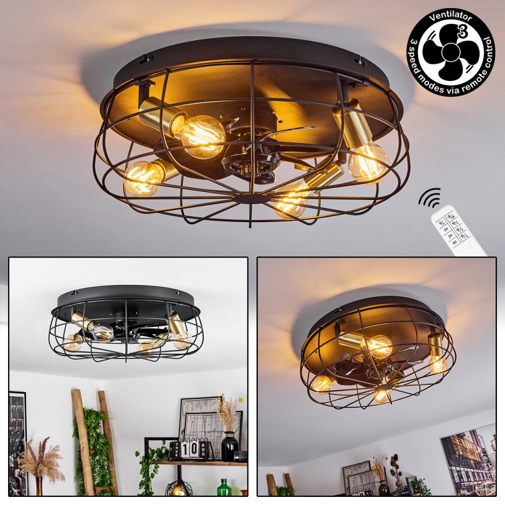 Moscavide ventilatore da soffitto Ottone, Nero, 4-Luci, Telecomando main product photo