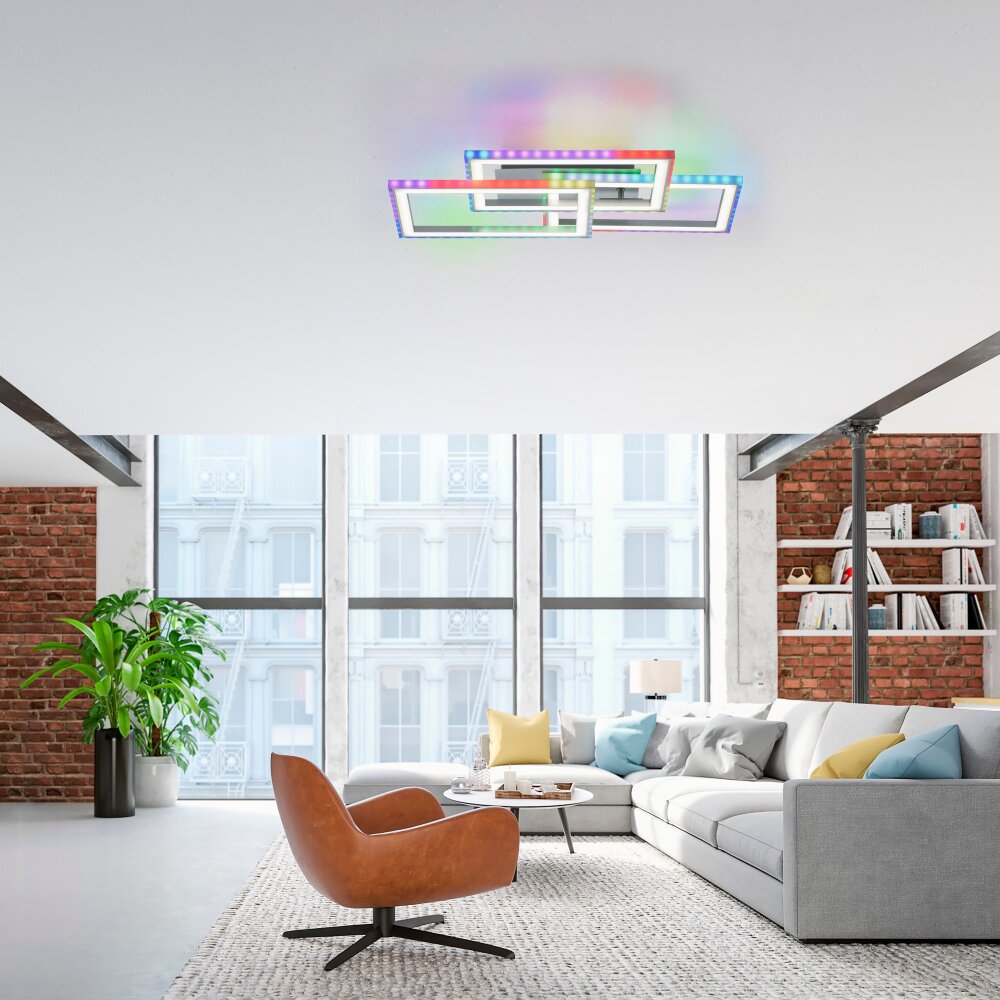 Leuchten-Direkt FELIX60 Plafoniera LED Acciaio satinato, 1-Luce, Telecomando, Cambia colore main product photo
