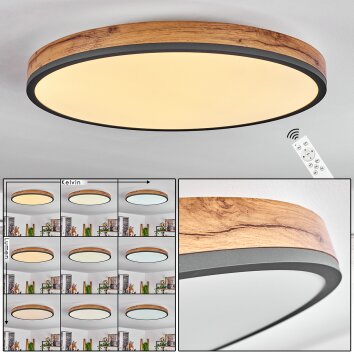 Salmi Plafoniera LED Antracite, Marrone, Aspetto del legno, Nero, 1-Luce, Telecomando