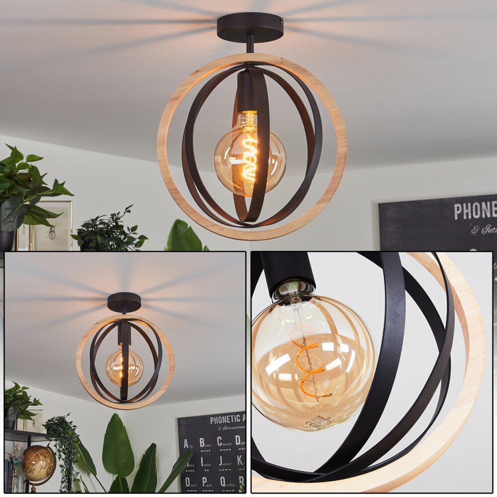 Kintore Plafoniera Legno chiaro, Nero, 1-Luce main product photo