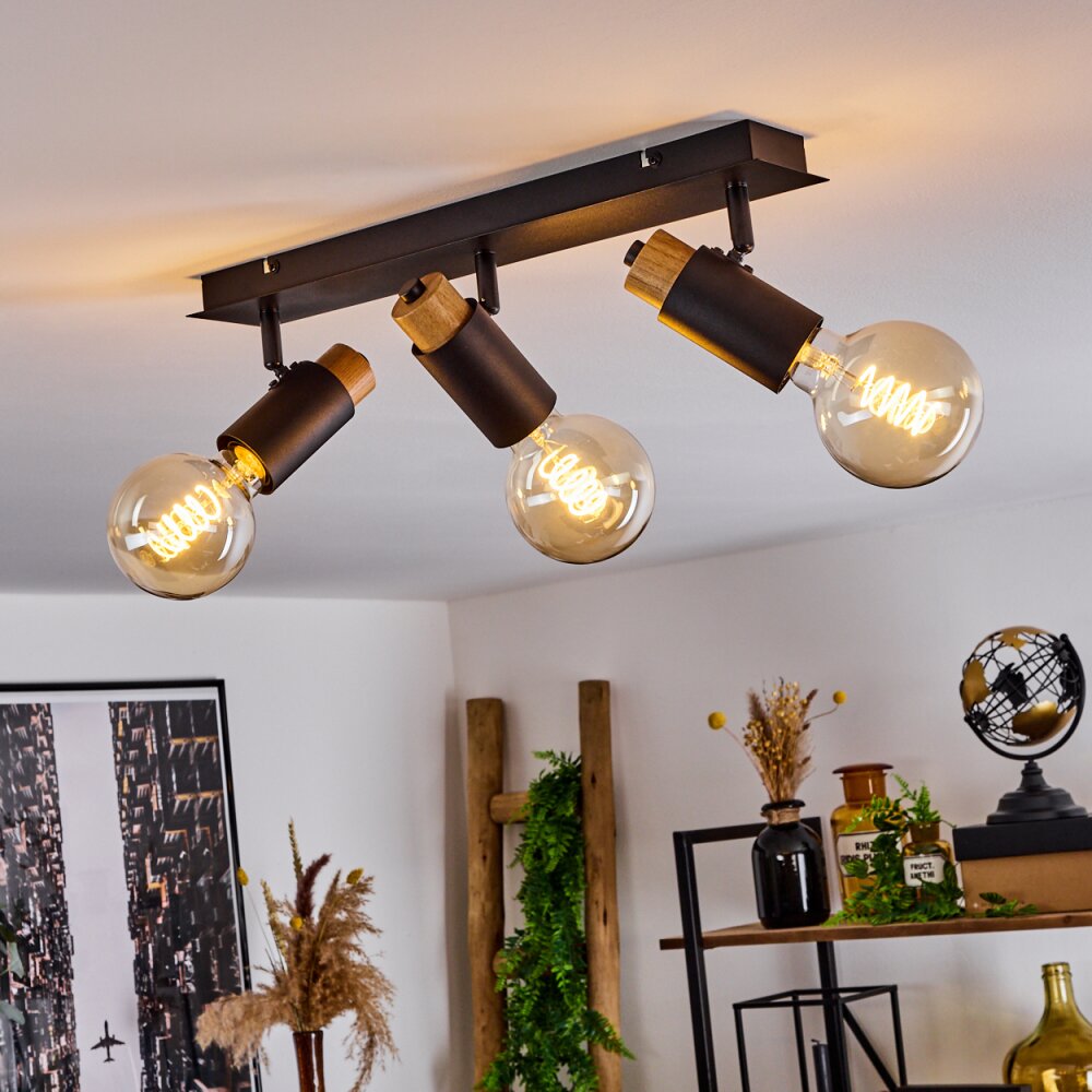 Brenier Plafoniera Legno scuro, Nero, 3-Luci