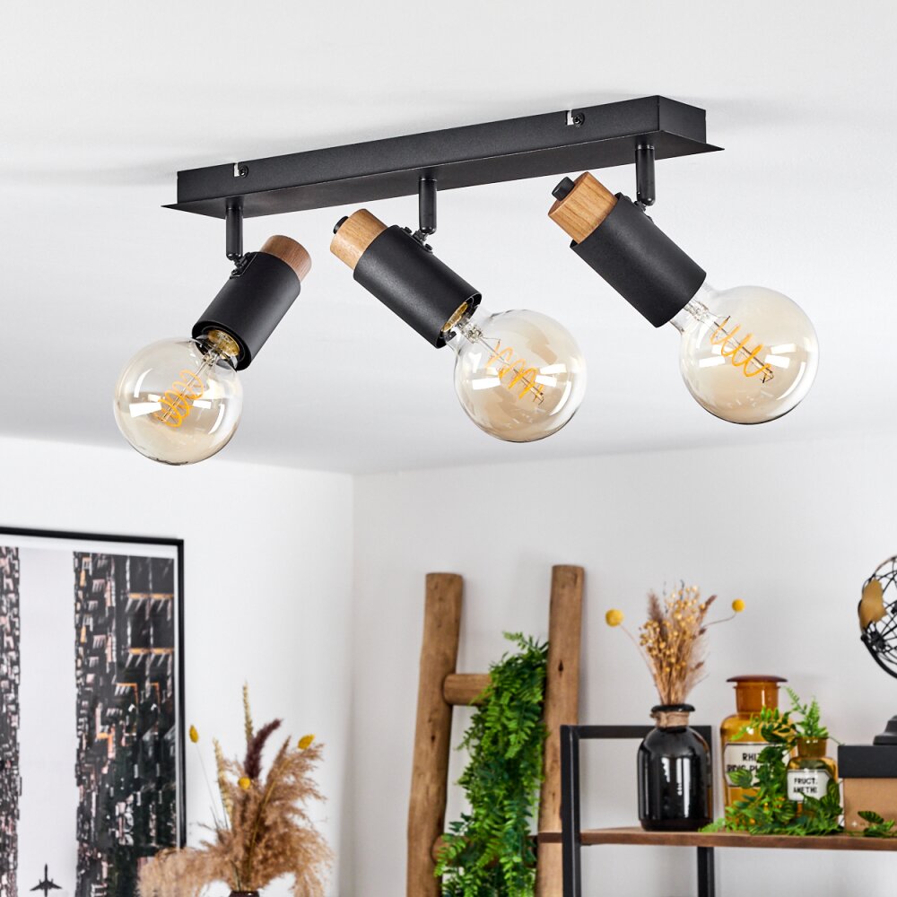 Brenier Plafoniera Legno scuro, Nero, 3-Luci