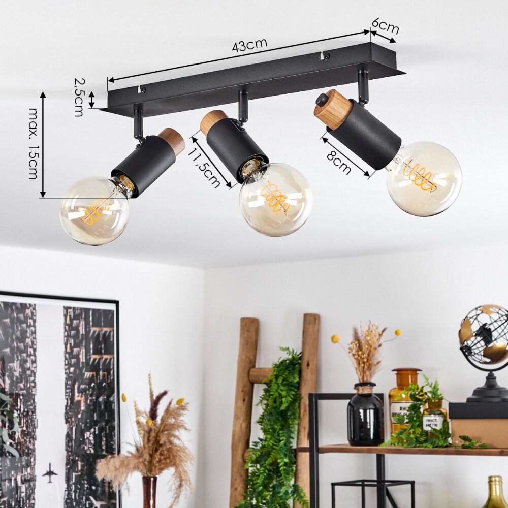 Brenier Plafoniera Legno scuro, Nero, 3-Luci