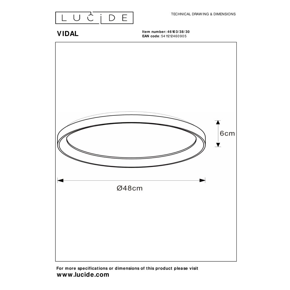 Lucide VIDAL Plafoniera LED Bianco, 1-Luce