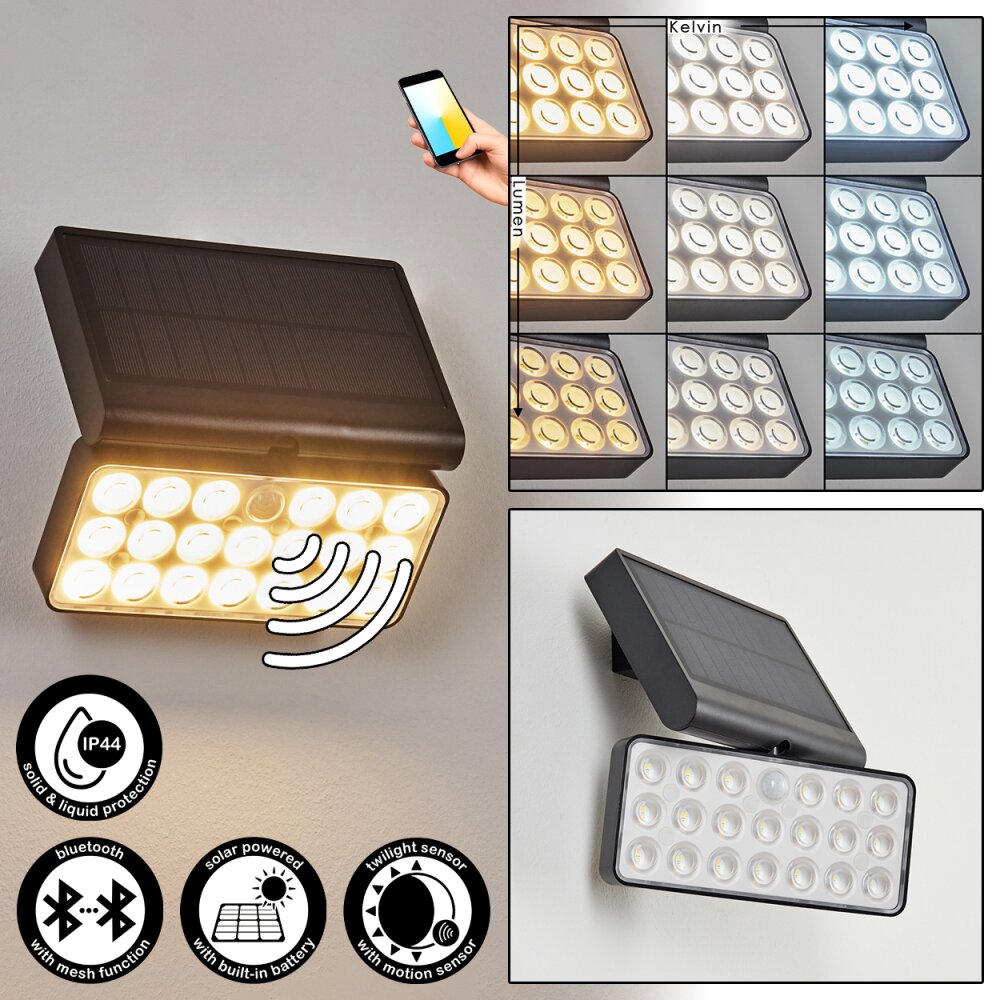 Estampes lampade da parete solare LED Antracite, 1-Luce, Sensori di movimento main product photo