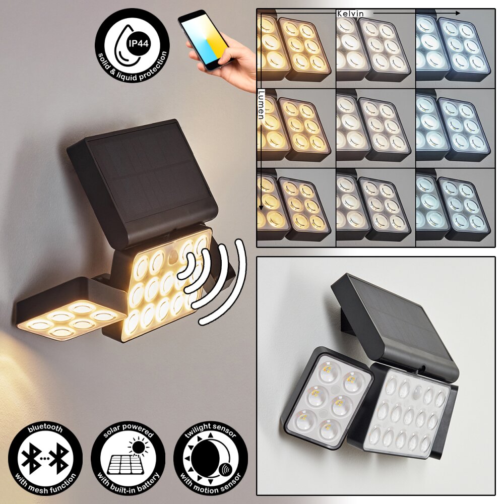 Estampes lampade da parete solare LED Antracite, 1-Luce, Sensori di movimento main product photo