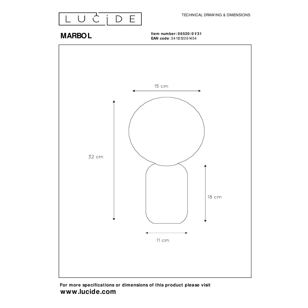 Lucide MARBOL Lampada da tavolo Effetto marmo, Bianco, 1-Luce