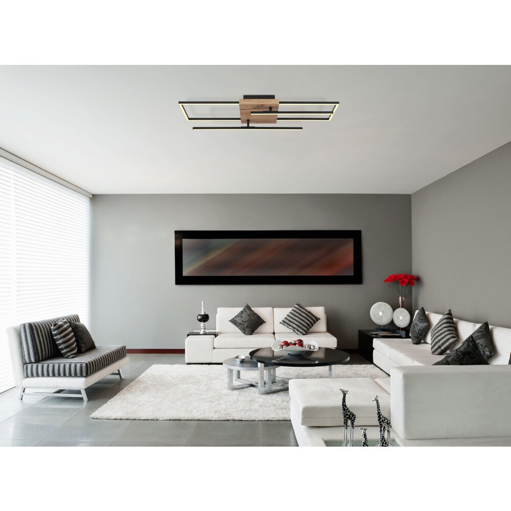 Globo KENDRA Plafoniera LED Legno chiaro, Aspetto del legno, Nero, 1-Luce main product photo