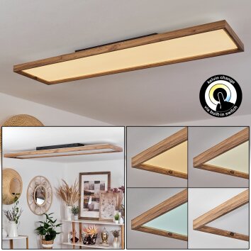 Longvic Plafoniera LED Marrone, Aspetto del legno, Nero, 1-Luce