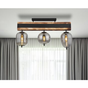 Globo LOREY Plafoniera Legno scuro, Nero, 3-Luci