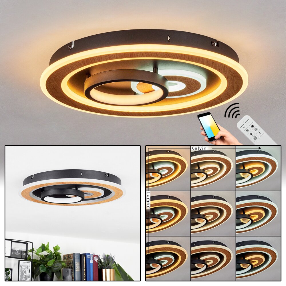 Xamontarupt Plafoniera LED Marrone, Aspetto del legno, Nero, 1-Luce, Telecomando main product photo