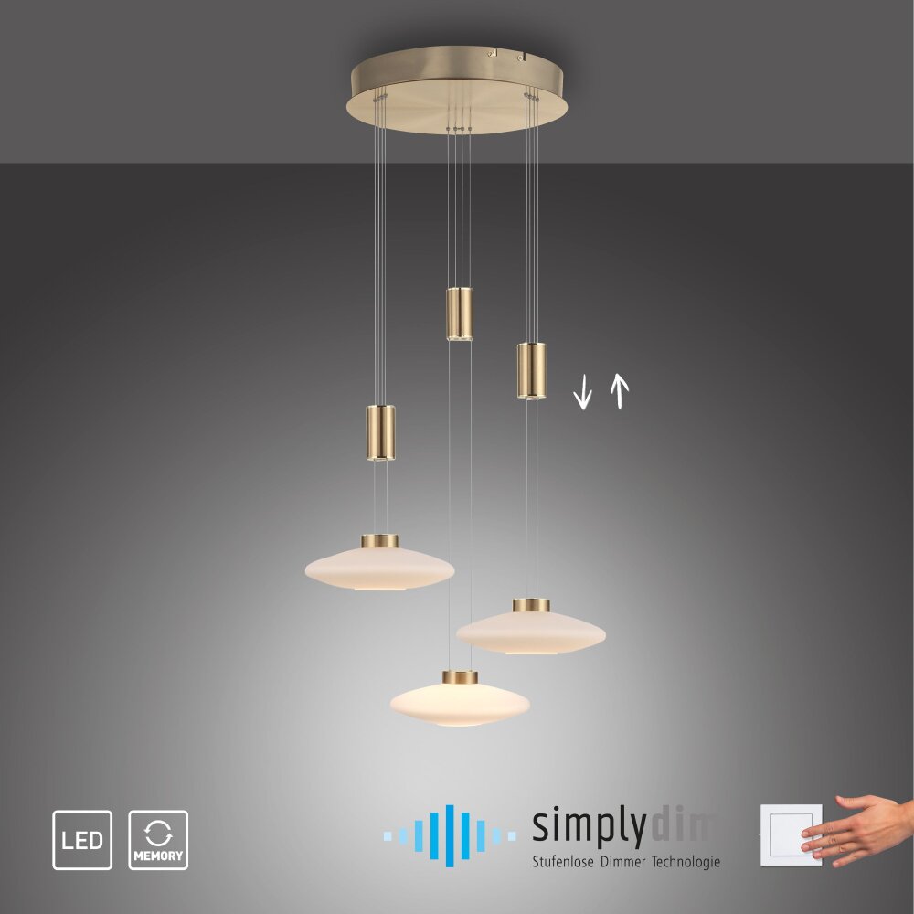 Paul Neuhaus LAUTADA Lampada a Sospensione LED Ottone, 3-Luci