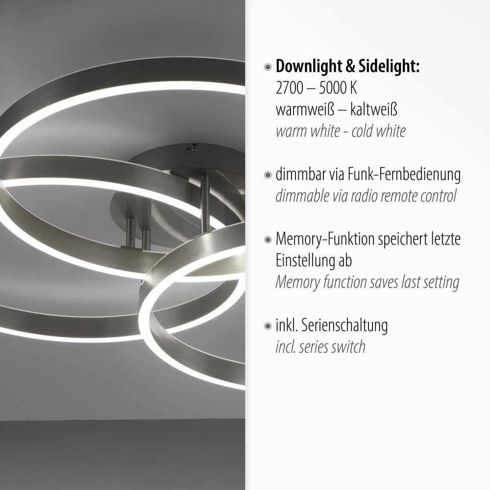 Paul Neuhaus PAAN Plafoniera LED Acciaio satinato, 1-Luce, Telecomando