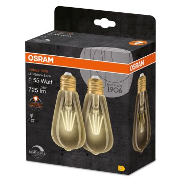 OSRAM Vintage 1906 Set di 2 LED E27 6,5 Watt 2400 Kelvin 725 Lumen