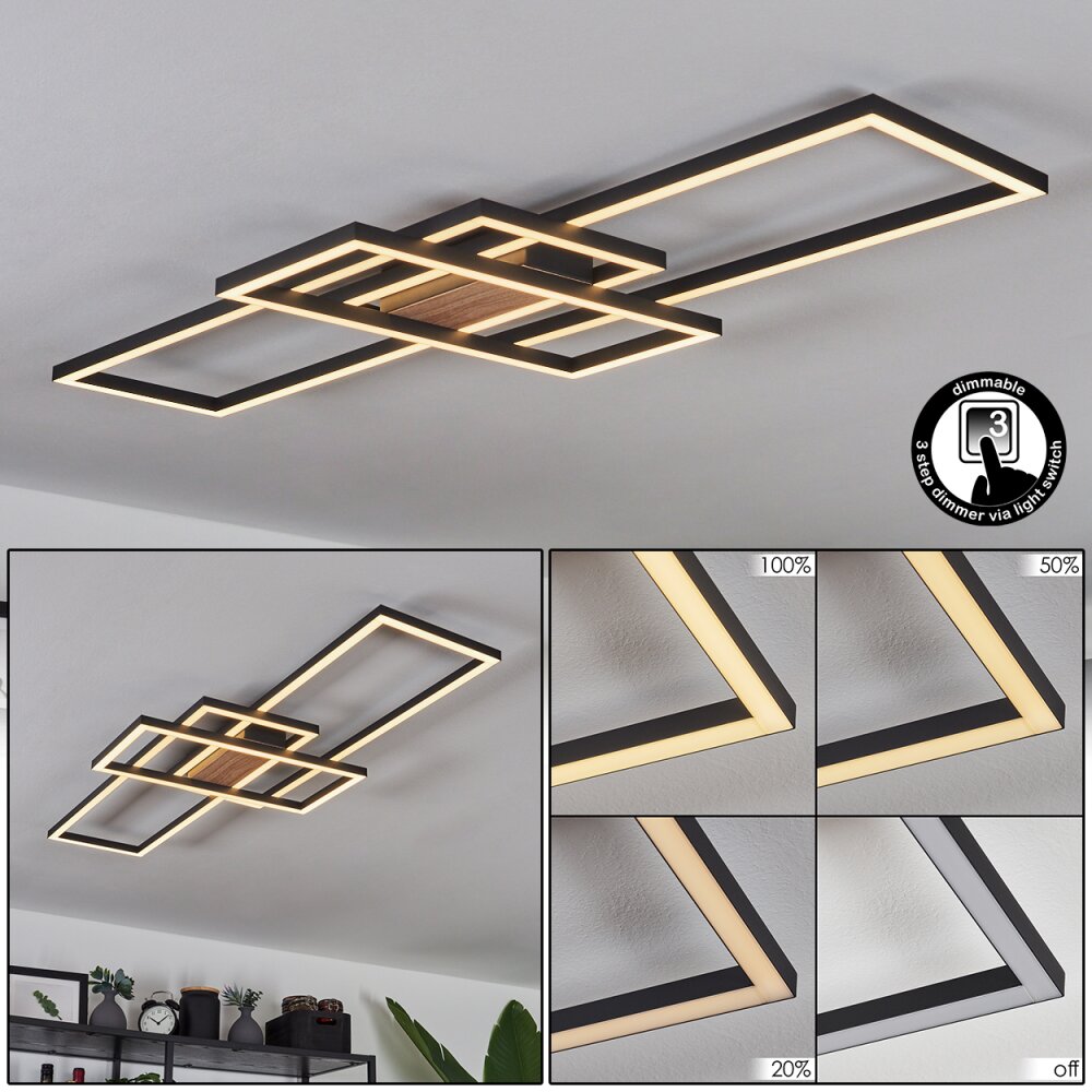 Longos Plafoniera LED Marrone, Aspetto del legno, Nero, 1-Luce main product photo