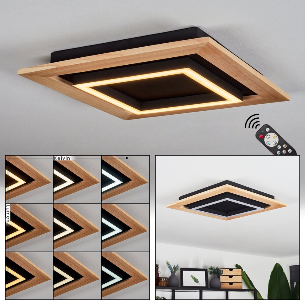 Tojeirinha Plafoniera LED Legno chiaro, Nero, 1-Luce, Telecomando main product photo