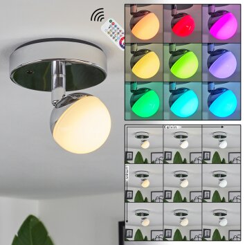 Sanchequias Plafoniera LED Cromo, 1-Luce, Telecomando, Cambia colore