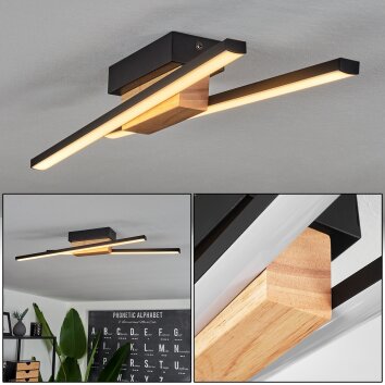 Meiral Plafoniera LED Legno chiaro, Nero, 2-Luci