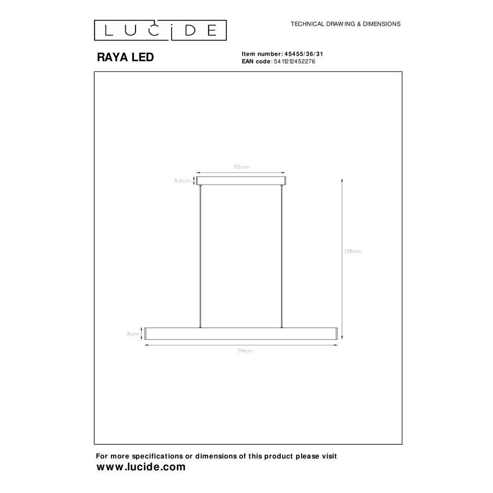 Lucide RAYA LED Lampada a Sospensione Bianco, 1-Luce