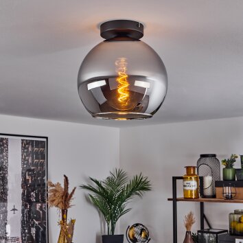 Koyoto  Plafoniera Vetro 25 cm Cromo, Grigio fumo, 1-Luce