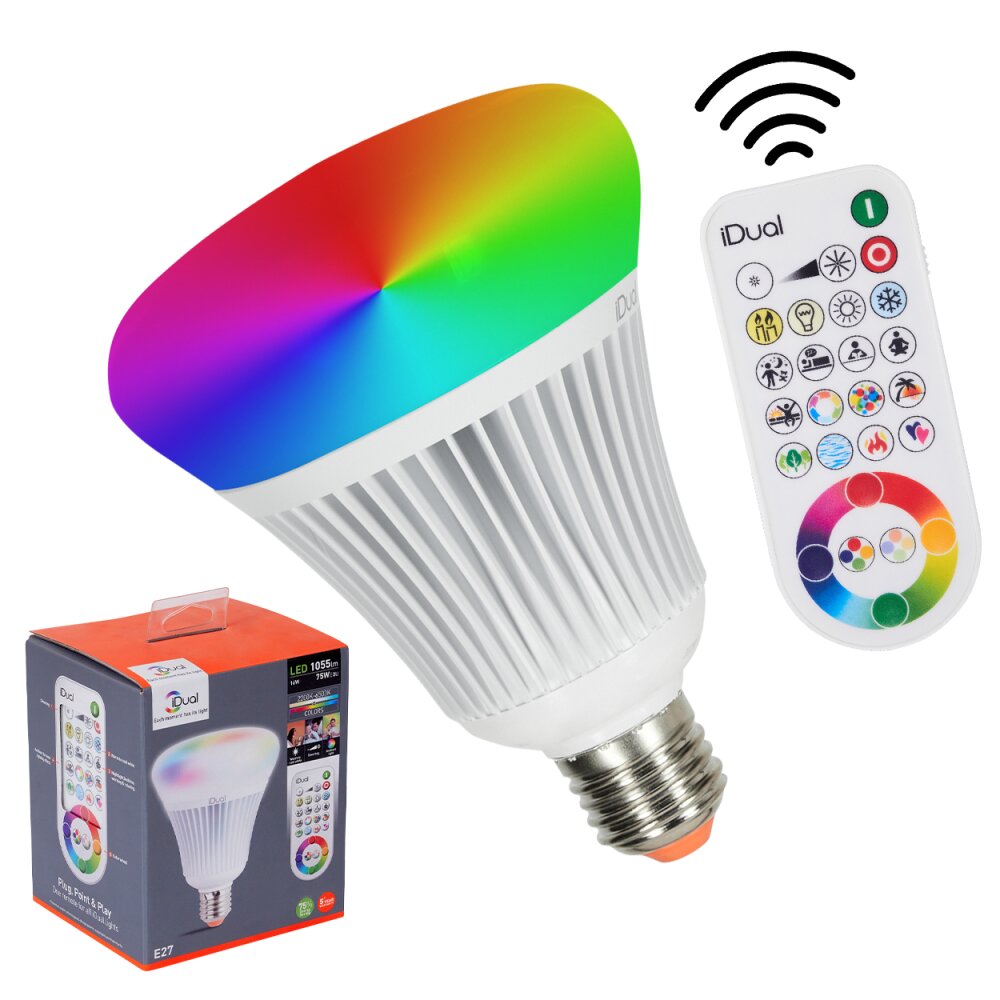 iDual E27 LED RGB 16 Watt 2200-6500 Kelvin 806 Lumen con telecomando  JE0189081