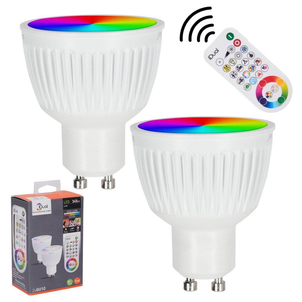 iDual GU10 LED RGB 6,5 Watt 2200-6500 Kelvin 345 Lumen Set di 2 con telecomando main product photo