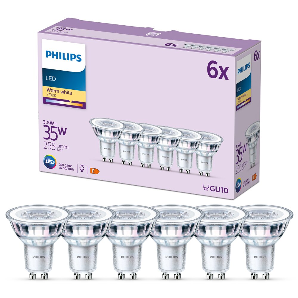 Philips Classic Set di 6 LED GU10 3,5 Watt 2700 Kelvin 255 Lumen main product photo