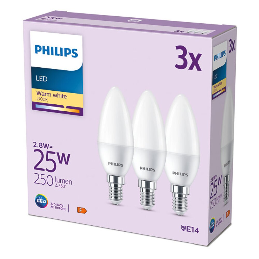 Philips Classic Set di 3 LED E14 da 2,8 Watt 2700 Kelvin 250 Lumen main product photo