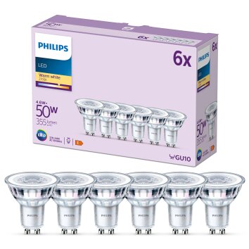 Philips Classic Set di 6 LED GU10 4,6 Watt 2700 Kelvin 355 Lumen Philips Classic Set di 6 LED GU10 4,6 Watt 2700 Kelvin 355 Lumen