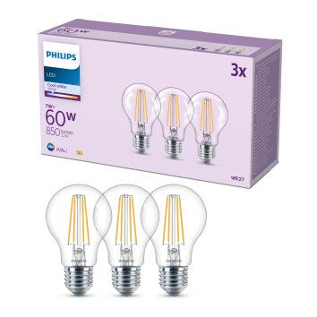 Philips Classic Set di 3 LED E27 7 Watt 4000 Kelvin 850 Lumen