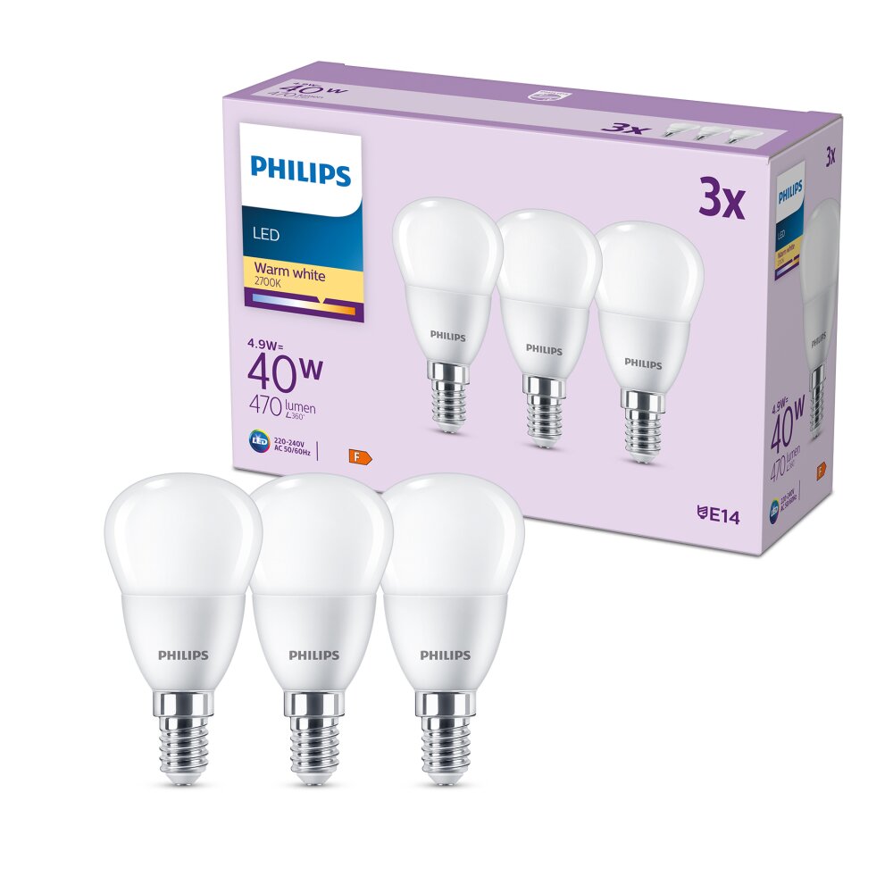 Philips Classic Set di 3 LED E14 da 4,9 Watt 2700 Kelvin 470 Lumen main product photo