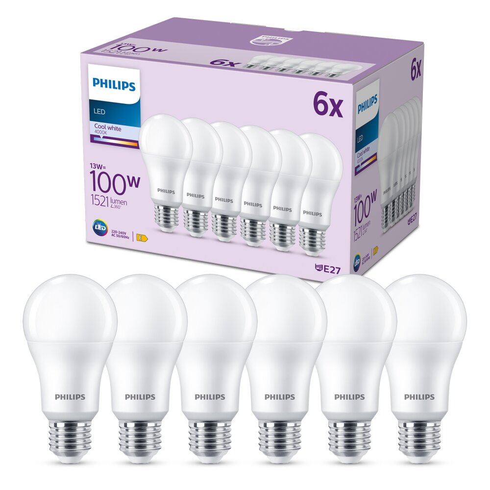 Philips Classic Set di 6 LED E27 13 Watt 4000 Kelvin 1521 Lumen main product photo