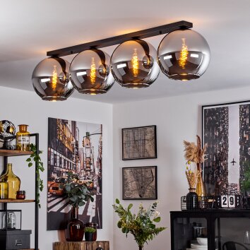 Koyoto  Plafoniera Vetro 30 cm Cromo, Grigio fumo, 4-Luci